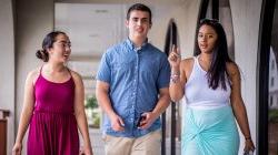 Photo of students walking along Kasser Theater breezeway