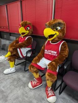 Rocky and Roxy waiting in the ID Card Office.